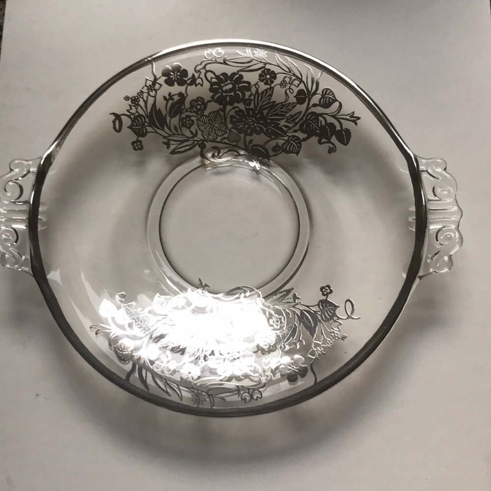Vintage clear glass dish with silver overlay